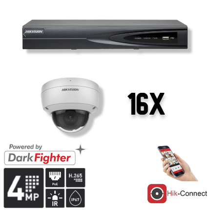 Hikvision Set 16x Dome 4MP + Recorder & Bekabeling