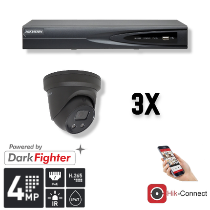 Hikvision Set 3x Turret 4MP + Recorder & Bekabeling