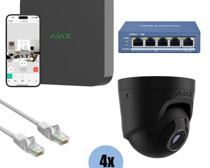 Ajax Systems Kit 4x Turret, NVR en bekabeling zwart