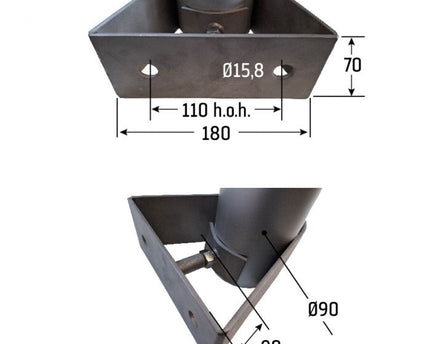 AlarmsysteemExpert.nl Cameramast 2 meter Ø 90mm met RVS muurbeugels