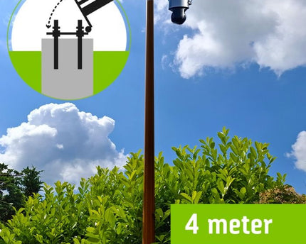 AlarmsysteemExpert.nl Donker houtstructuur cameramast met kantelanker 4 meter