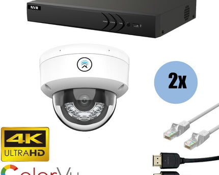 ASE Kit, 2x Dome, 8Mp 4K Ultra HD ColorVu Binnen camera, met NVR en bekabeling