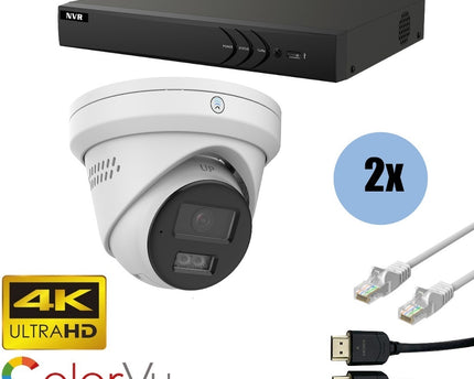 ASE Kit, 2x Turret, 8Mp 4K Ultra HD, ColorVu, met NVR en bekabeling