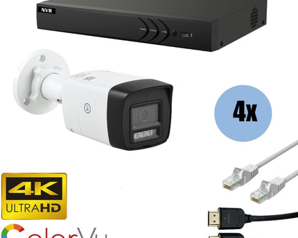 ASE Kit, 4x Bullet, 8Mp 4K Ultra HD, ColorVu met NVR en bekabeling