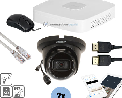 Dahua Black Kit 2x Turret 4 Mp + Recorder & Bekabeling