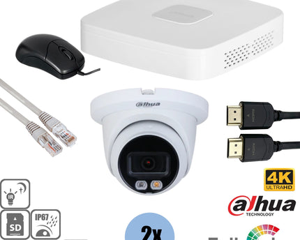 Dahua Set 2x Turret 8MP 4K Full-Color + Recorder & Bekabeling