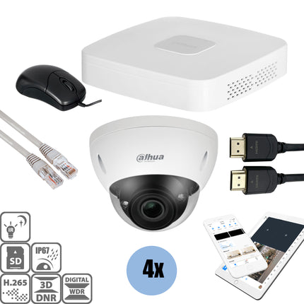 Dahua Set 4x Dome 8MP + Recorder & Bekabeling