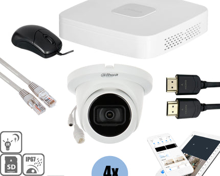 Dahua Set 4x Turret 4MP + Recorder & Bekabeling
