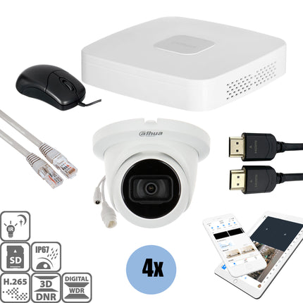 Dahua Set 4x Turret 8MP + Recorder & Bekabeling