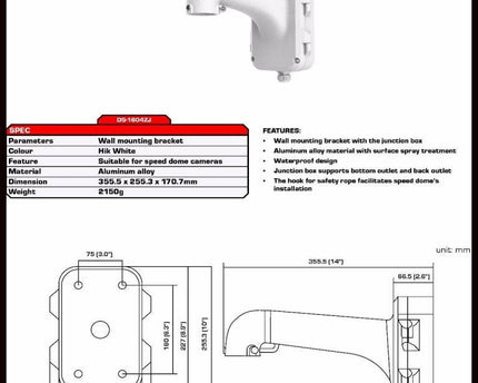 Hikvision DS-1604ZJ wandmontagesteun met voor PTZ camera's