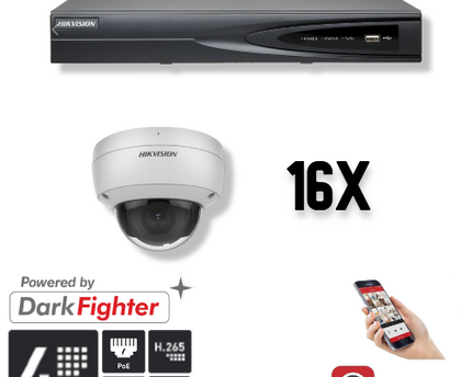 Hikvision Set 16x Dome 4MP + Recorder & Bekabeling