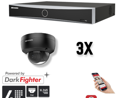 Hikvision Set 3x Dome 4MP + Recorder & Bekabeling