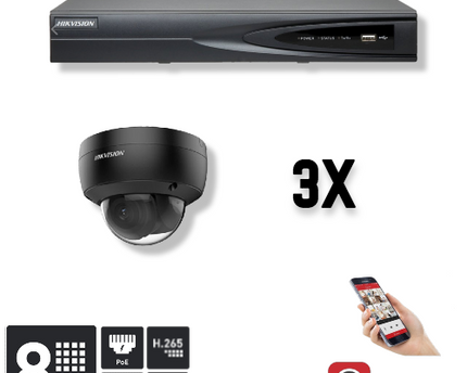 Hikvision Set 3x Dome 8MP + Recorder & Bekabeling