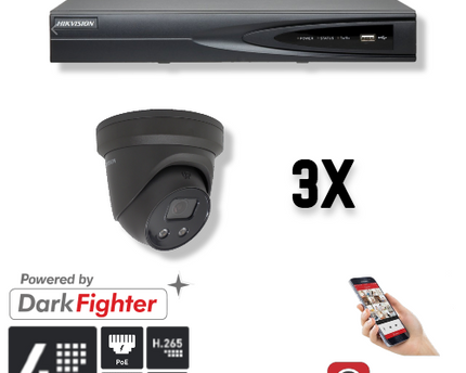 Hikvision Set 3x Turret 4MP + Recorder & Bekabeling