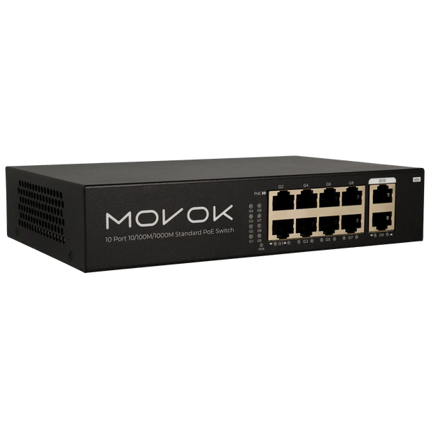 Movok 10 Poorts PoE Switch, 20Gbps, 100m PoE