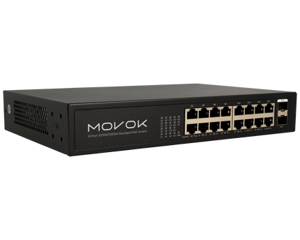 Movok 18 Poorts PoE Gigabit Switch, 16x PoE, 2x Uplink