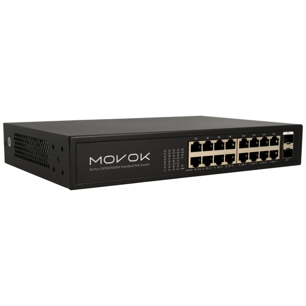 Movok 18 Poorts PoE Gigabit Switch, 16x PoE, 2x Uplink
