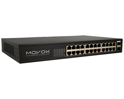 Movok 26 Poorts PoE Gigabit Switch, 24x PoE, 2x Uplink