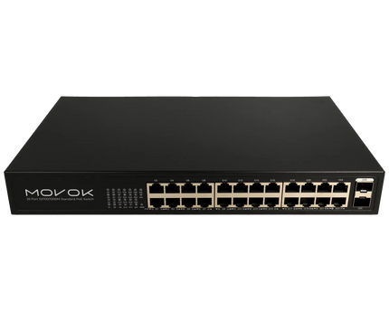 Movok 26 Poorts PoE Gigabit Switch, 24x PoE, 2x Uplink