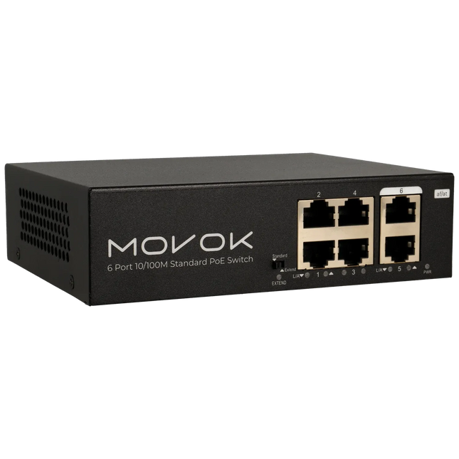 Movok 6 Poorts PoE Switch, 1.6Gbps, 250m PoE