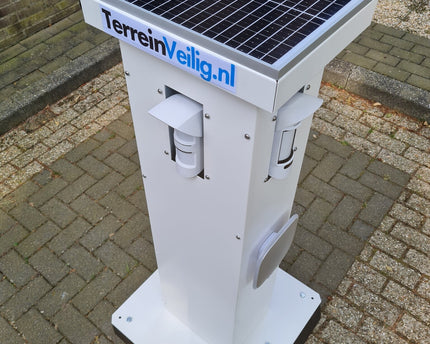 TerreinVeilig Bewakingszuil wit incl. Ajax systeem | Zonnepaneel | Oplader | Accu